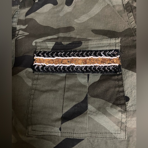 Mod X Sz L Green Camo Pattern Sequin Pocket & Back Women’s Jacket - Picture 4 of 10